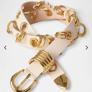 Dehanche Revenge Grommet Rivet & Rings Ivory & Gold Leather Belt NWT